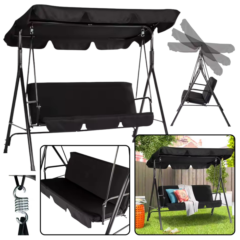 Zahradní houpačka pro tři osoby s matrací černá