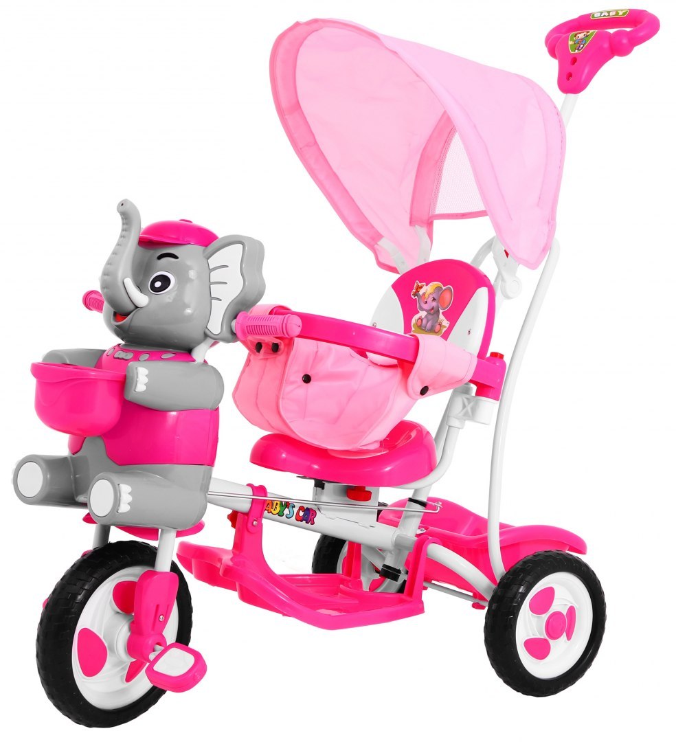 Dětská tříkolka slon se zvukovými efekty růžová