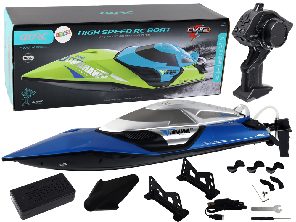 Motorový člun s efekty na dálkové ovládání RC modrý