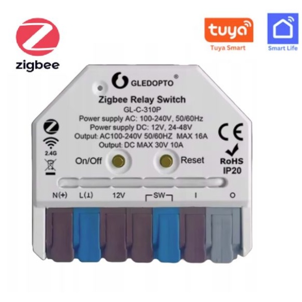 Zigbee bezdrátový chytrý relé spínač – 12VDC až 230VAC