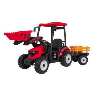 Dětský elektrický traktor MEGA D68 24V s přívěsem červený