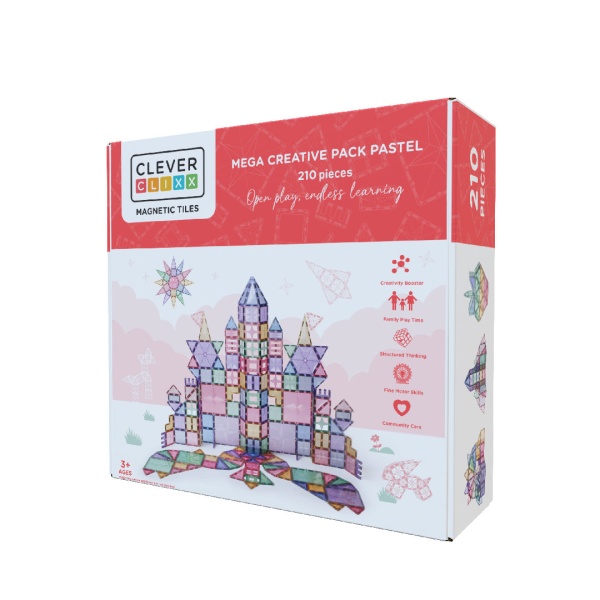  Cleverclixx Pastel Magnetická stavebnice velká kreativní sada 210 ks