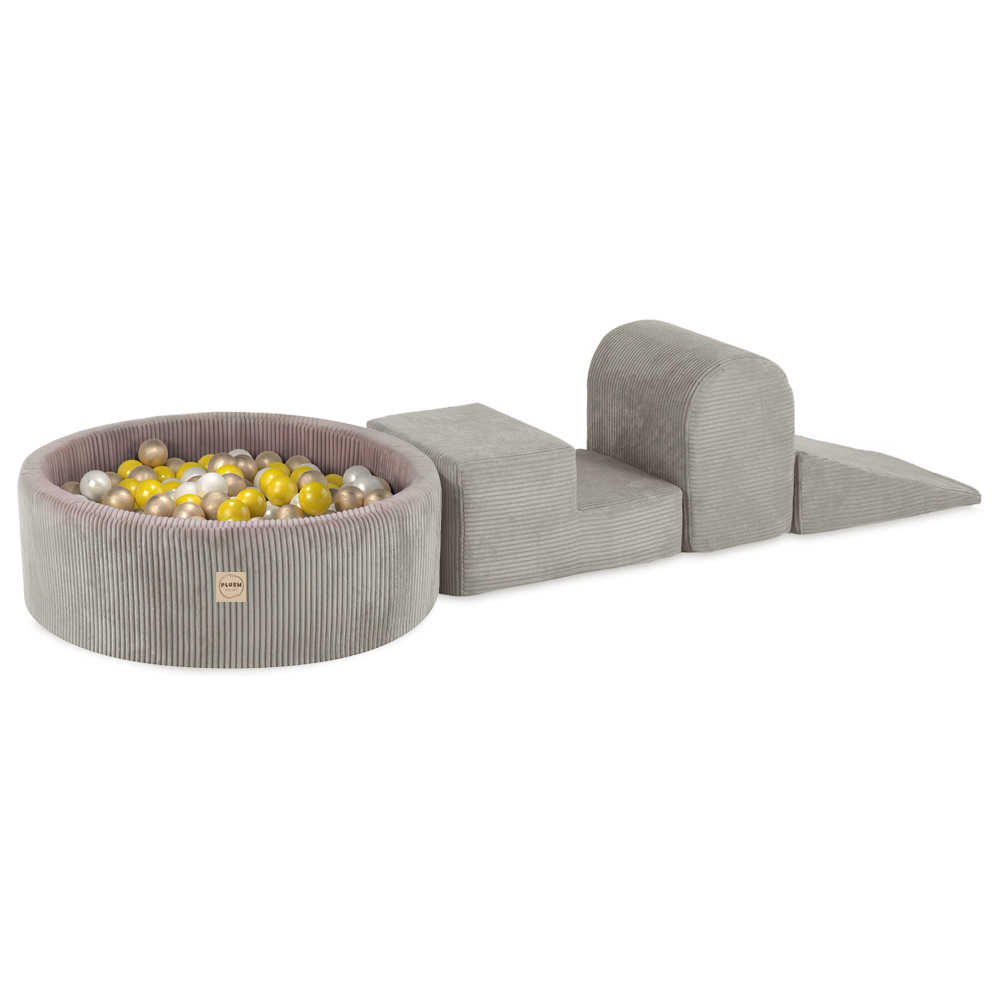 PLUSH NEST PLUSH NEST Hrací sestava s bazénem (3 prvky + bazén 90 × 30 cm) s 200 míčky