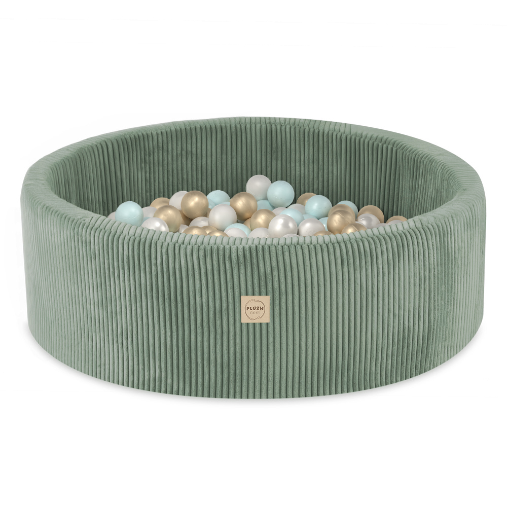 PLUSH NEST PLUSH NEST Suchý bazén kulatý Manšestr (zelený) Ø 90 × 30 cm s 200 míčky
