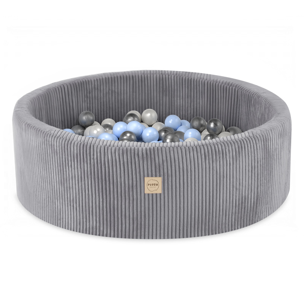 PLUSH NEST PLUSH NEST Suchý bazén kulatý Manšestr světle šedý Ø 90 × 30 cm s 200 míčky