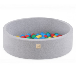 PLUSH NEST PLUSH NEST Suchý bazén kulatý světle šedý bavlněný Ø 90 × 30 cm s 200 míčky