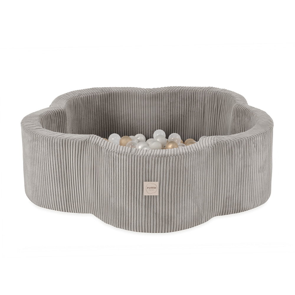 PLUSH NEST PLUSH NEST Suchý bazén Květinová zóna 95 × 30 cm – Prémiový béžový manšestr s 200 míčky