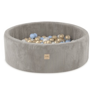 PLUSH NEST PLUSH NEST Suchý bazén kulatý z prémiového manšestru béžový Ø 90 × 30 cm s 200 míčky