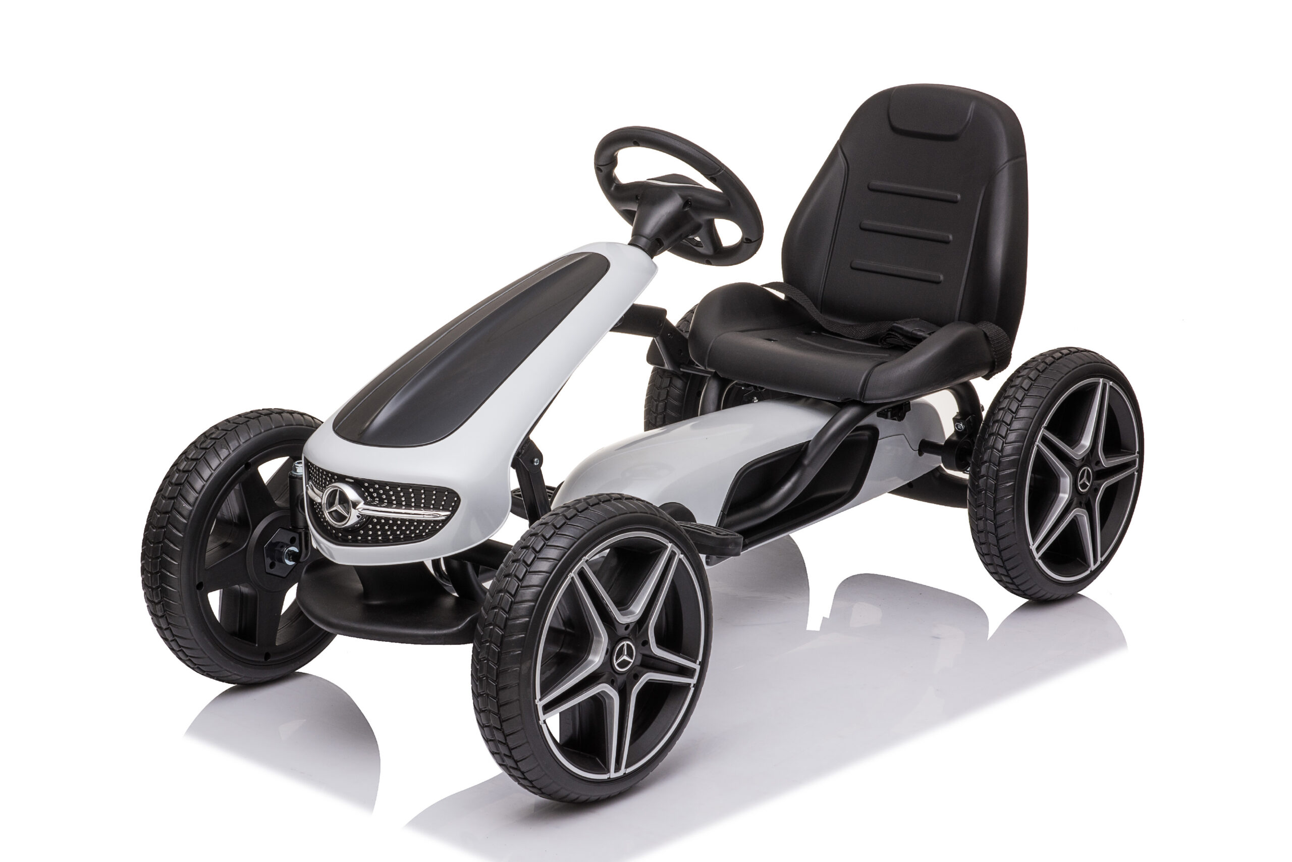  Mamido Dětská šlapací motokára Mercedes XMX610 bílá | ECO kůže | Polohovatelné sedadlo