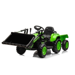 Dětský elektrický traktor s radlicí a přívěsem zelený - Rozbaleno - S-BL002A-GREEN