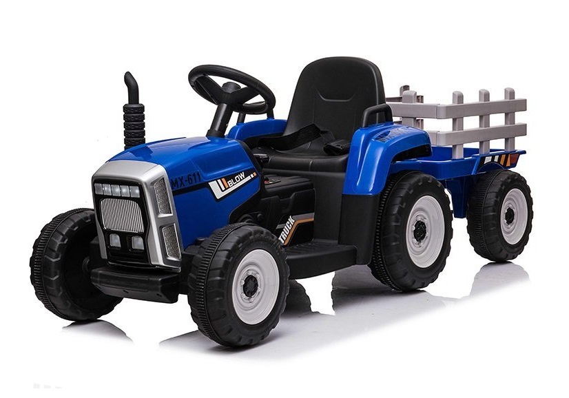 Elektrický traktor s vlečkou modrý