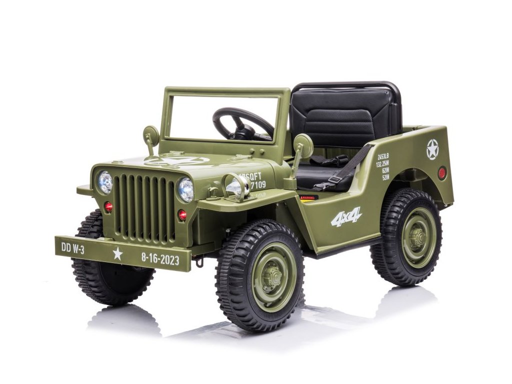 Mamido Dětský elektrický vojenský Jeep Willys 4x4 180W 12V7Ah světlé zelený