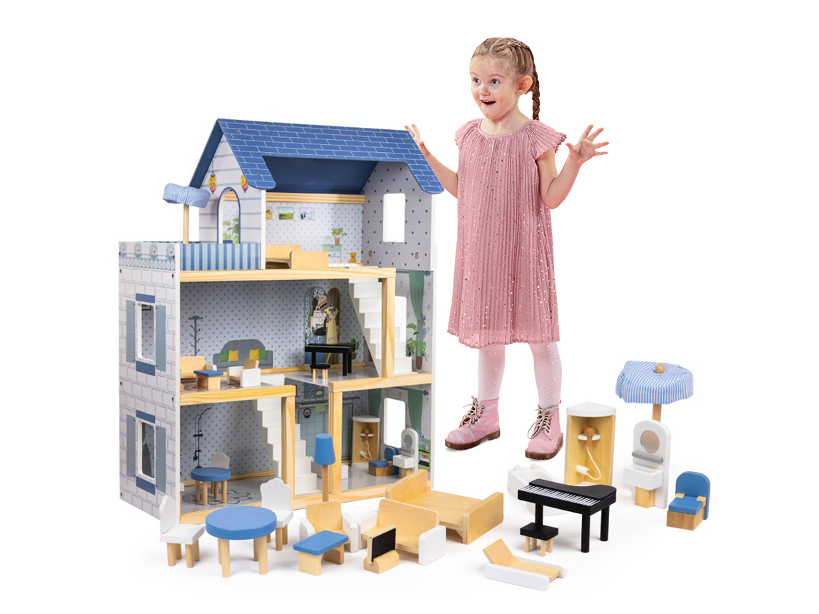 Domeček pro panenky Roxana XL 78cm + LED osvětlení 15ks Nábytku