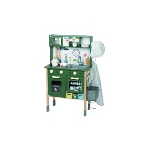 Dřevěná kuchyňka s doplňky a mapou světa zelená