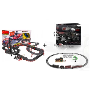 Výhodná sada Autodráha Gigant 1420cm + Vláčkodráha s parní lokomotivou světlem a hudbou