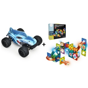  Mamido Výhodná sada RC Monster Truck 1:16  Max 35 km/h 4x4 + Magnetická svítící stavebnice kuličková dráha 49 dílů