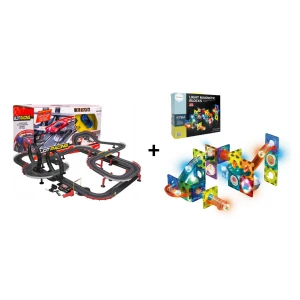 Výhodná sada Autodráha Gigant 1420cm + Magnetická svítící stavebnice kuličková dráha 49 dílů