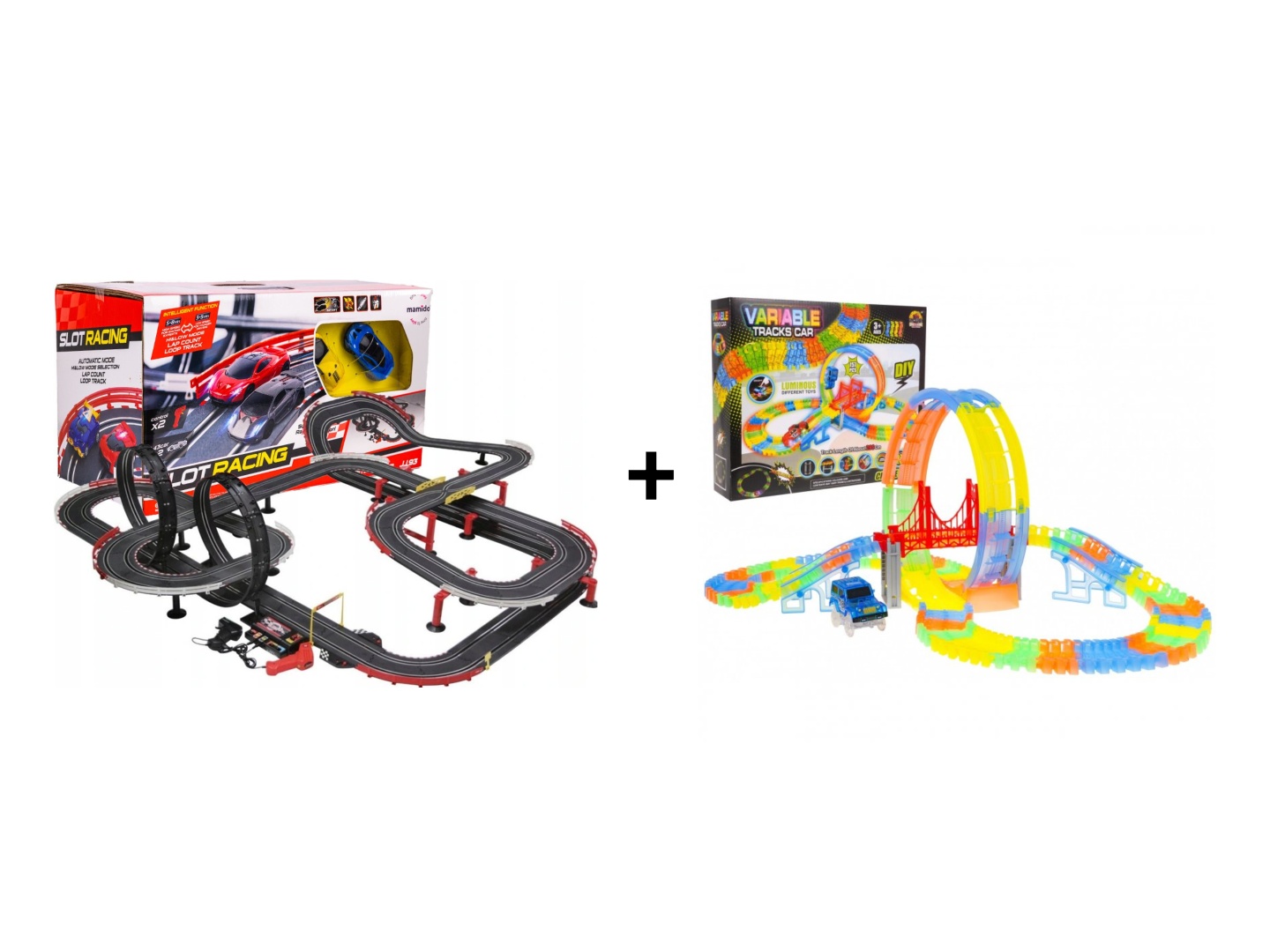 Mamido Výhodná sada Autodráha Gigant 1420cm + Svítící autodráha Variable 157 dílů