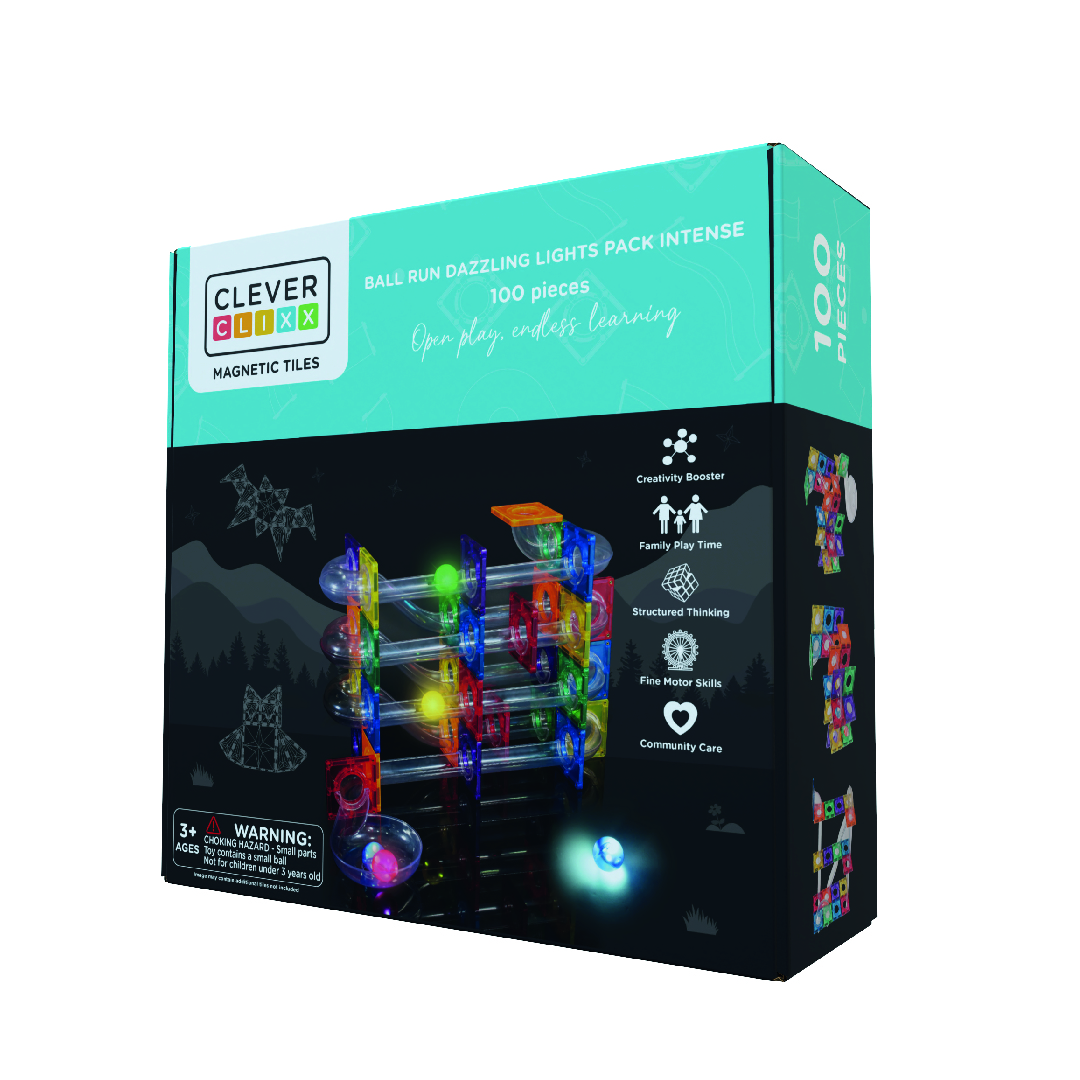 Cleverclixx magnetická stavebnice - Svítící kuličková dráha 100 ks
