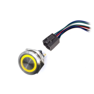 LED vodotěsný spínač 30mm s aretací - žluté podsvícení