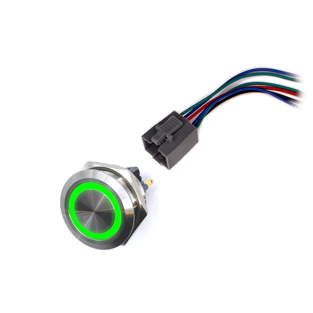 LED vodotěsný spínač 30mm s aretací - zelené podsvícení