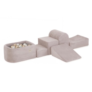 PLUSH NEST PLUSH NEST Mini hřiště s bazénem v prémiovém manšestru světle růžové a 100 míčky