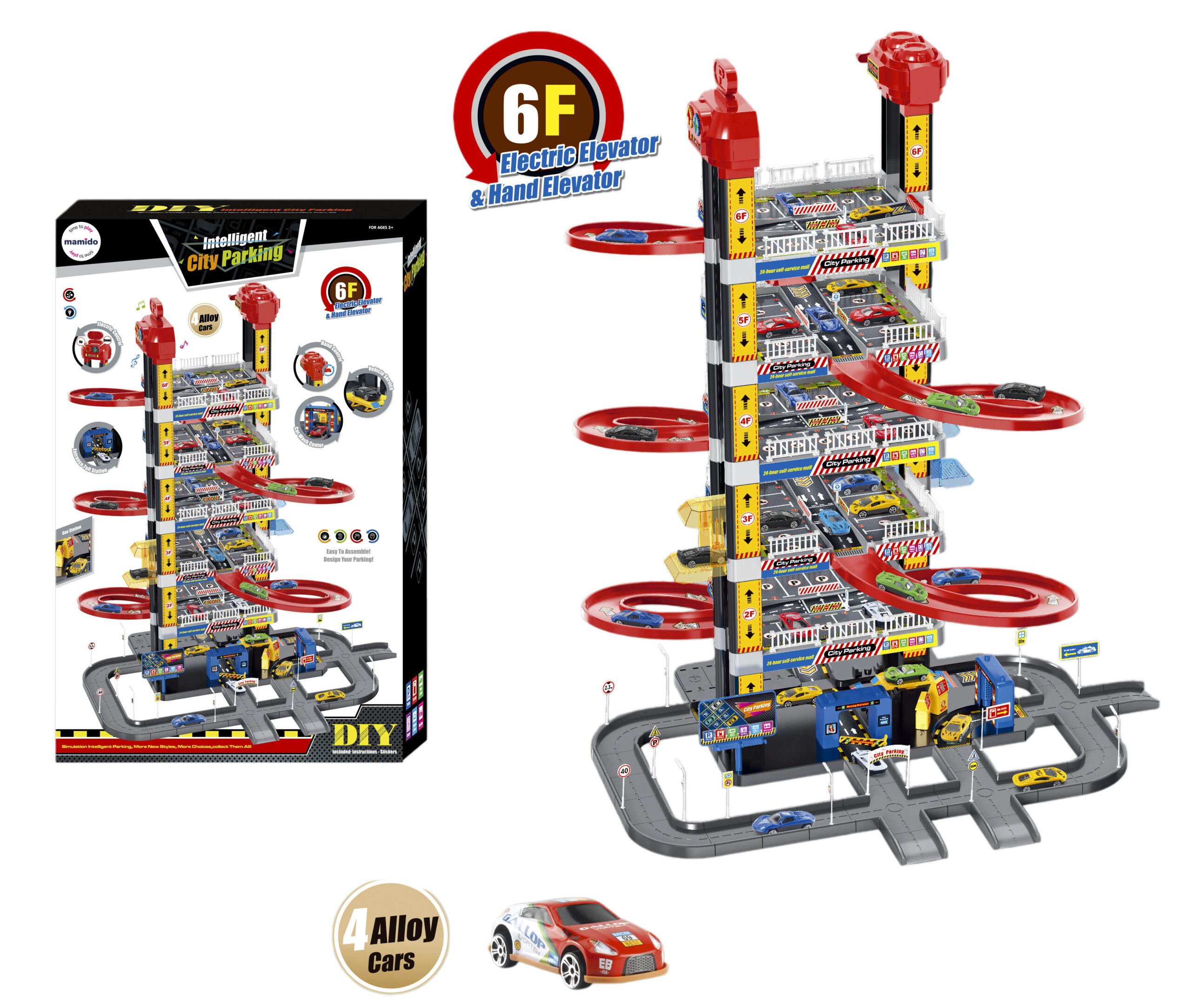 Mamido Šestipatrové parkoviště se silnicí a autíčky XXL s elektrickým výtahem