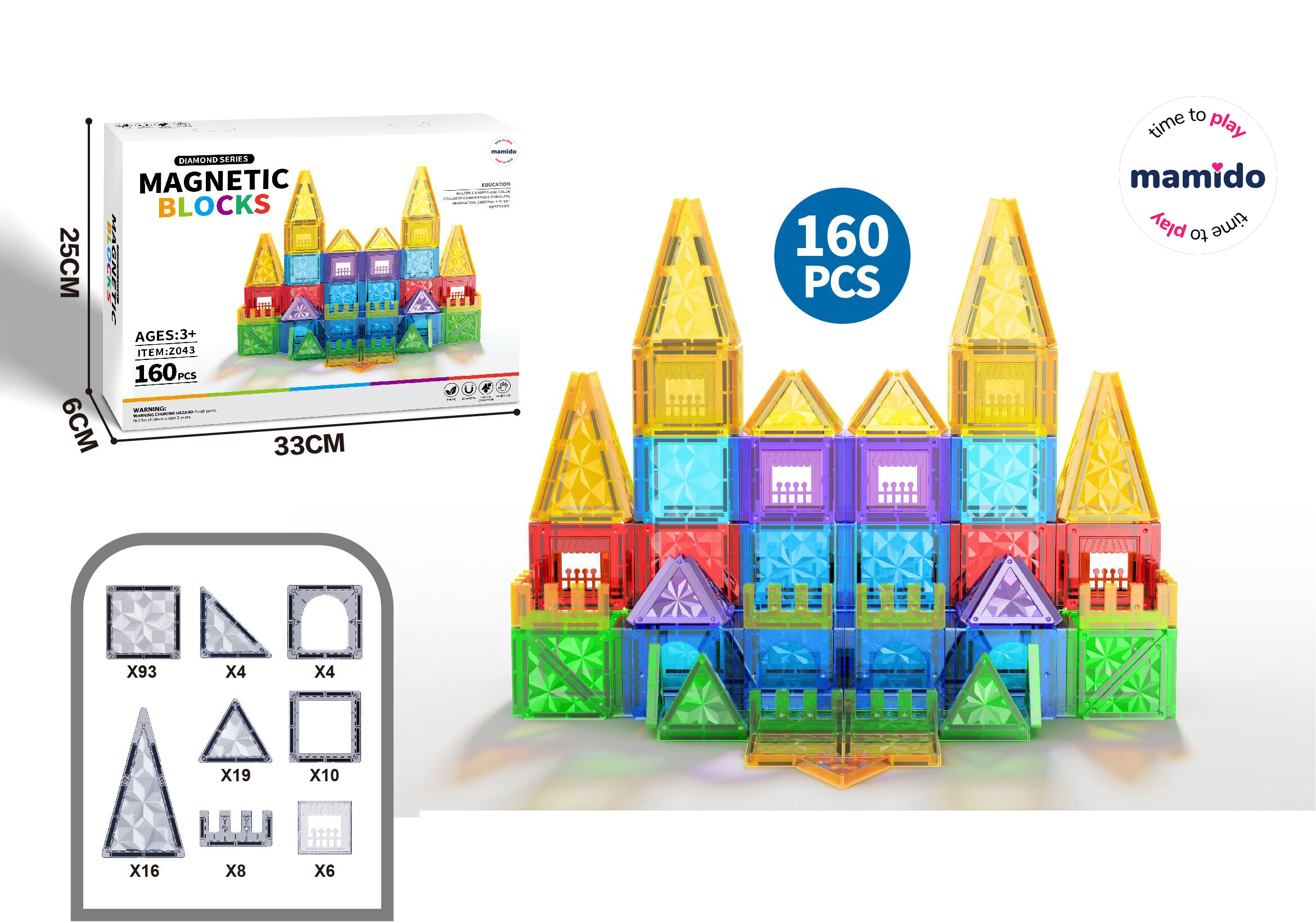 Mamido Magnetická stavebnice 160 dílů Rainbow XL