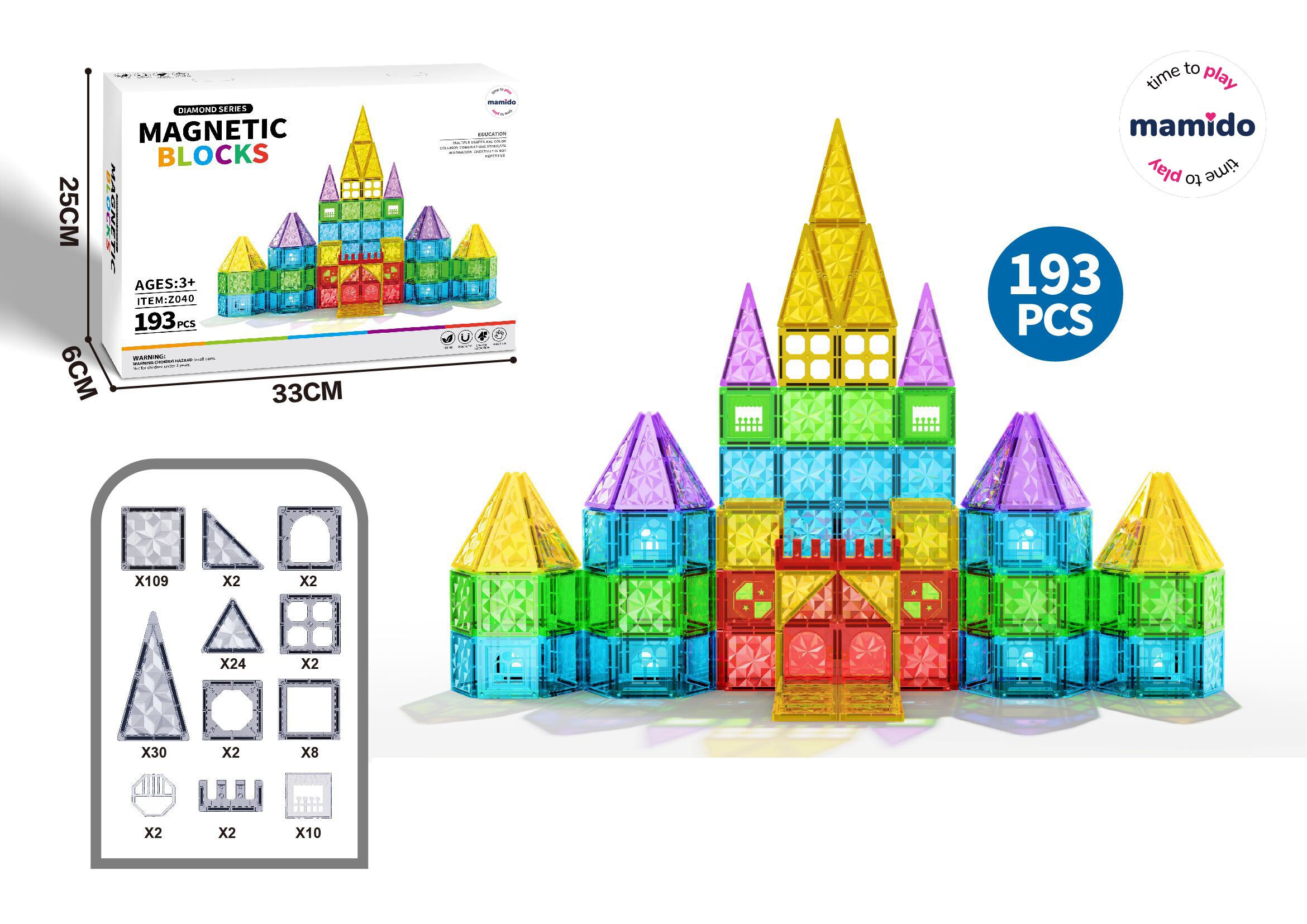 Mamido Magnetická stavebnice 193 dílů Rainbow XXL