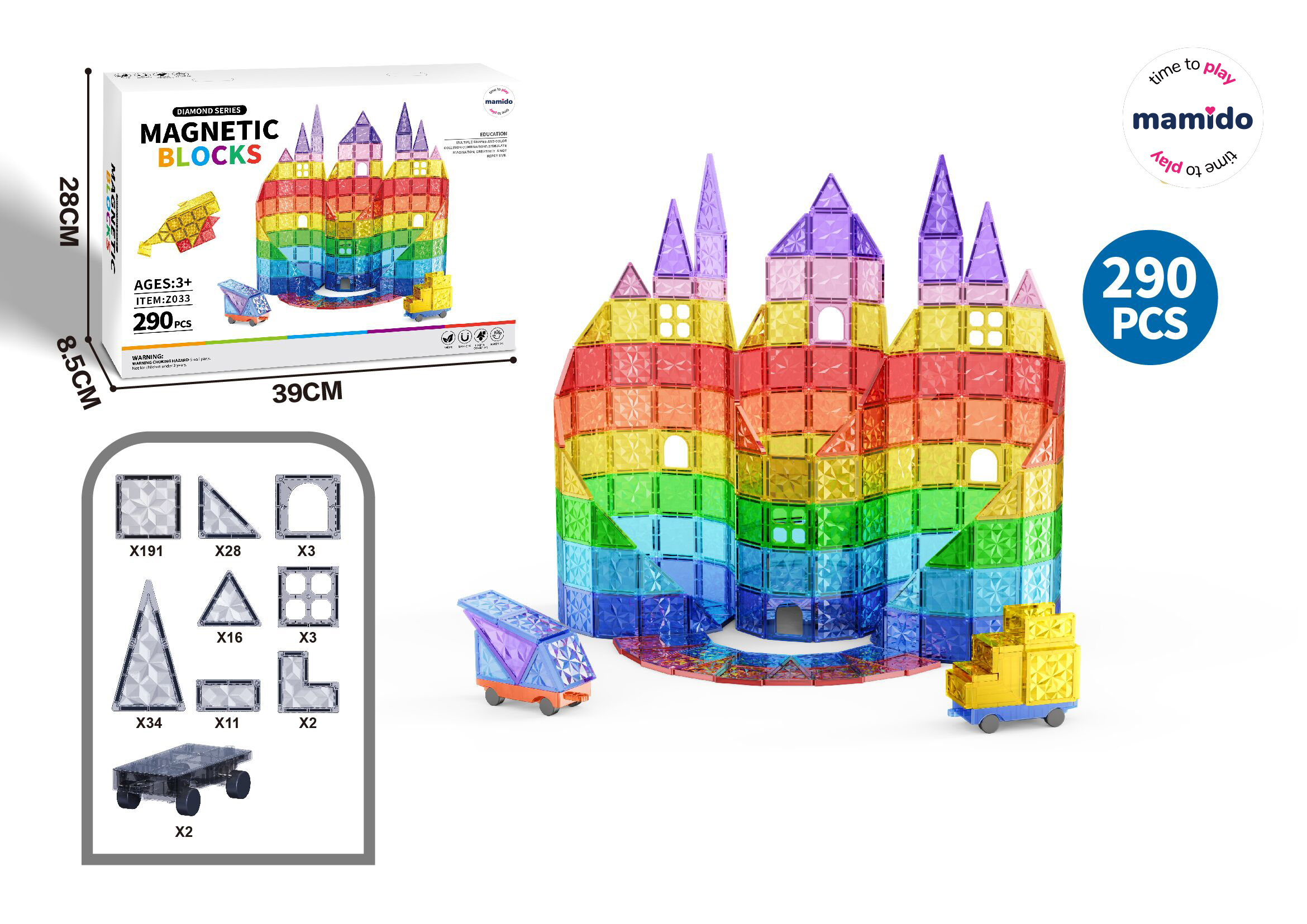 Mamido Magnetická stavebnice 290 dílů Rainbow ULTRA XXL