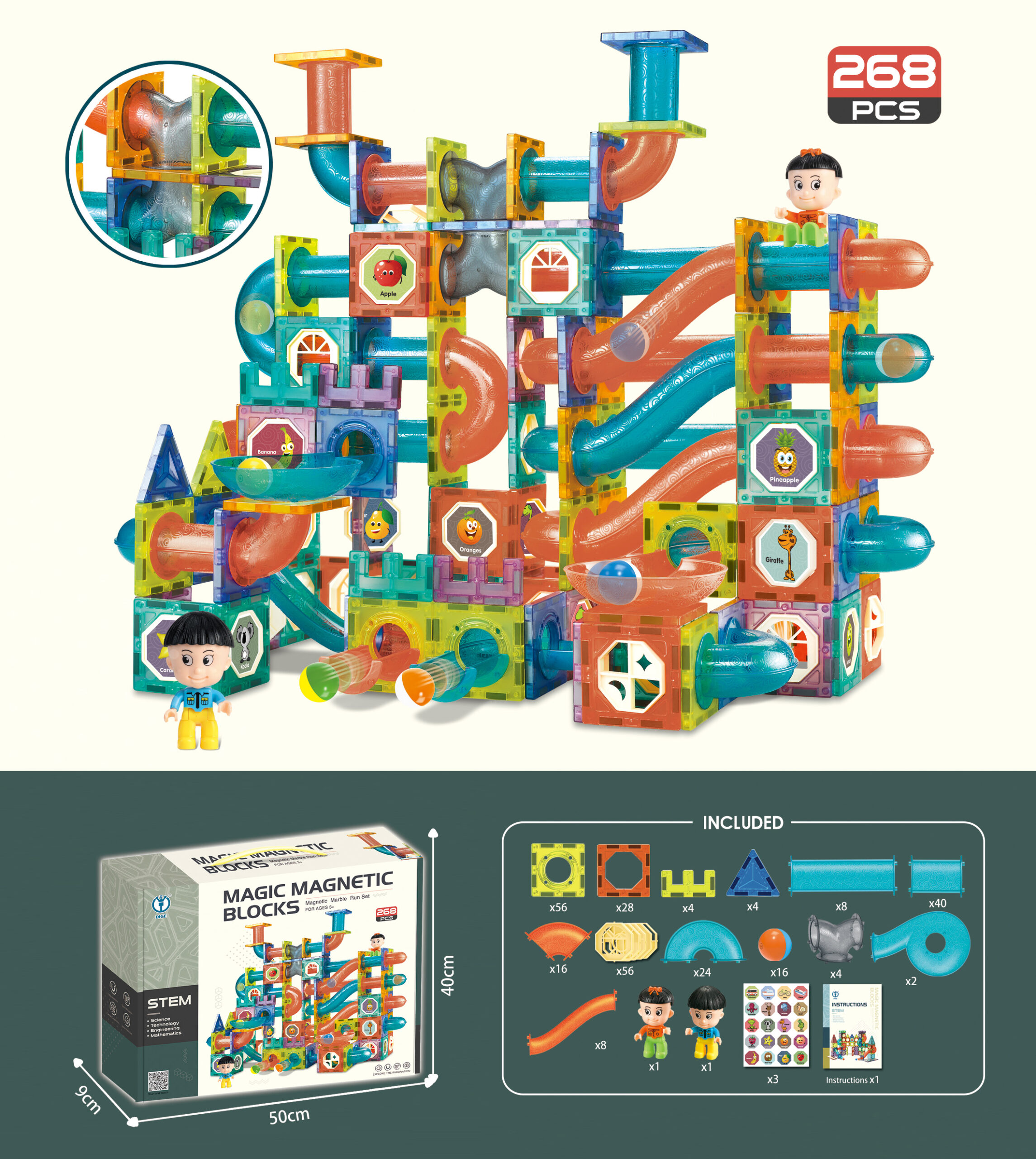 Mamido Magnetická stavebnice kuličková dráha 268 dílů XXL