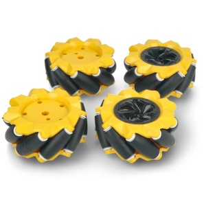 Robotická Mecanum kola 60 mm – sada 4 všesměrných kol, žlutá (6.7 mm náboj)