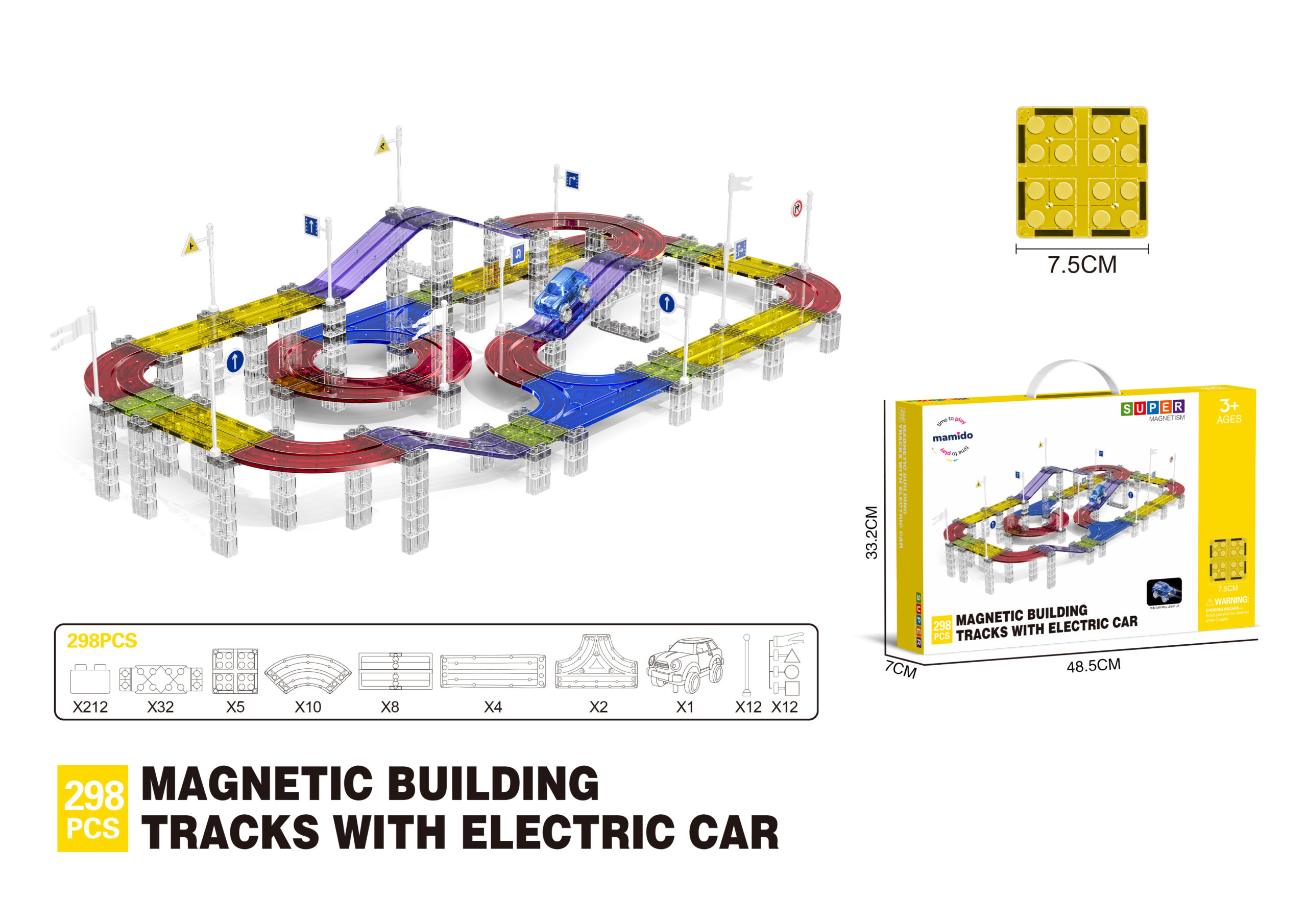 Magnetická stavebnice závodní dráha s elektrickým autíčkem 298 dílů Ultra XXL MT1474