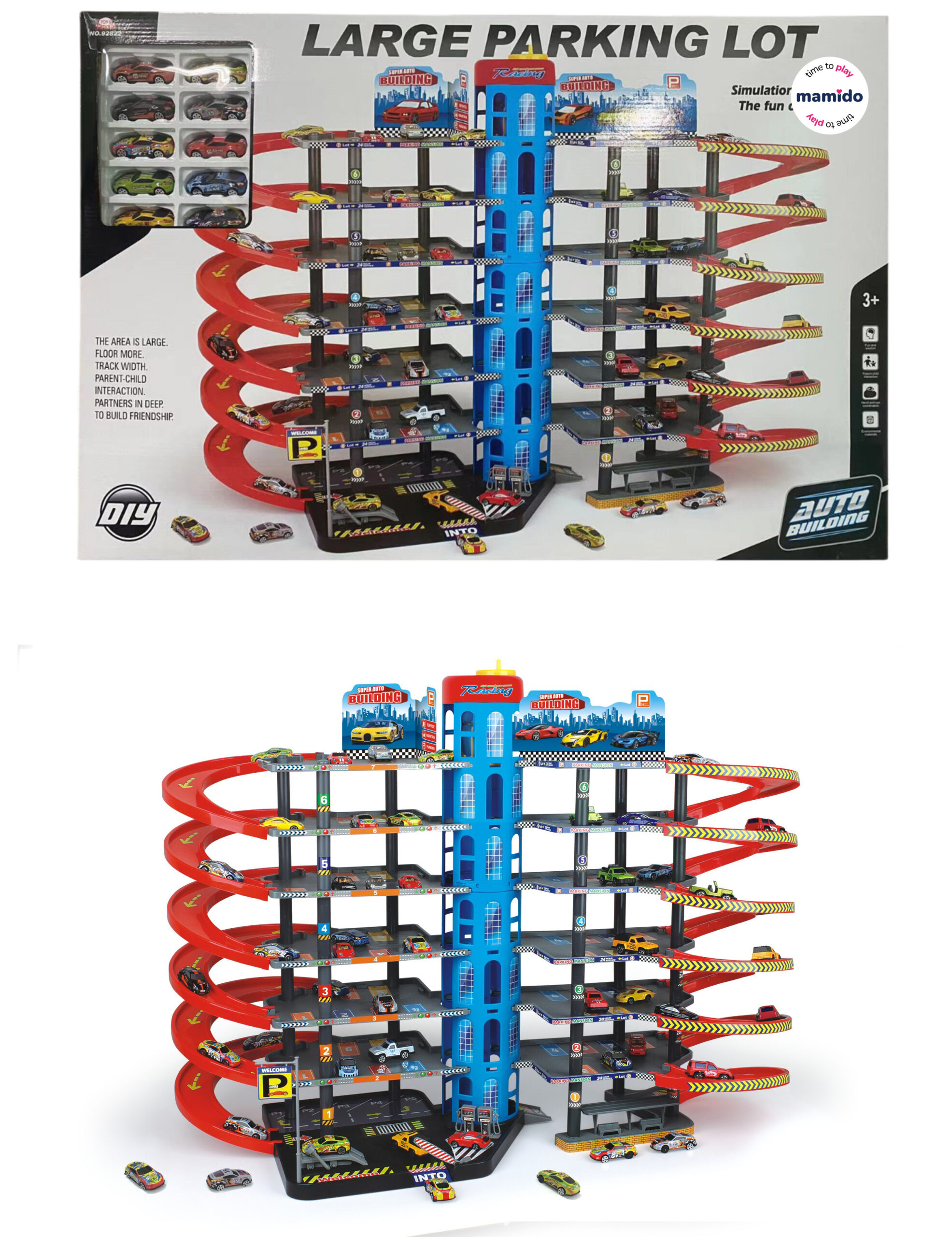 Velká vícepatrová garáž pro auta s dráhou a autíčky Mega XXL MT1170