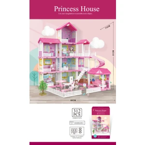 Domeček pro panenky s LED světly a dvěma panenkami 312 dílů růžový MT1584