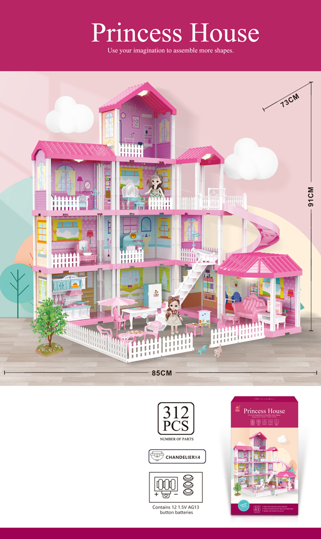 Mamido Domeček pro panenky s LED světly a dvěma panenkami 312 dílů růžový MT1584