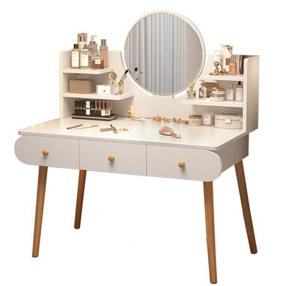 Kosmetický stolek se zrcadlem a třemi zásuvkami bílý 100x40x120cm