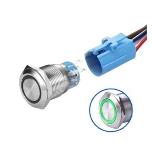 LED vodotěsný spínač 19 mm - Zelené podsvícení, 3 - 6V
