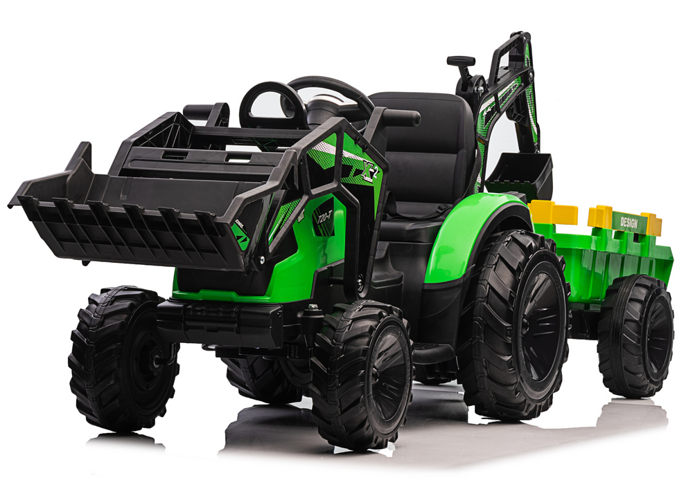 Dětský elektrický traktorbagr s přívěsem SX2068 zelený