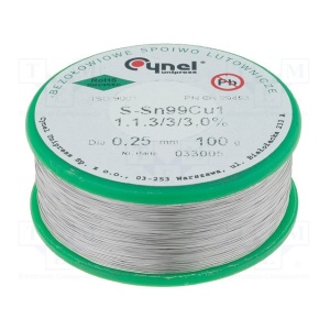 Bezolovnatá cínová pájka - 100 gramů, Sn99,3Cu0,7