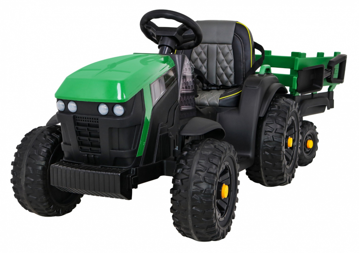 Dětský elektrický traktor Farmer s vlečkou a lopatou zelený