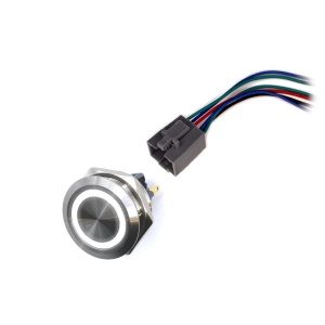 LED vodotěsný spínač 30mm bez aretace - bílé podsvícení, 12 - 24V