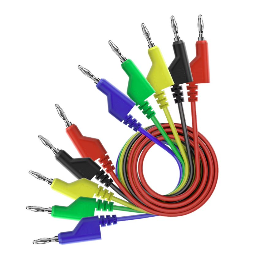 Sada 5 robustních kabelů s 4mm banánkovými konektory pro multimetry a laboratorní zdroje - 1m