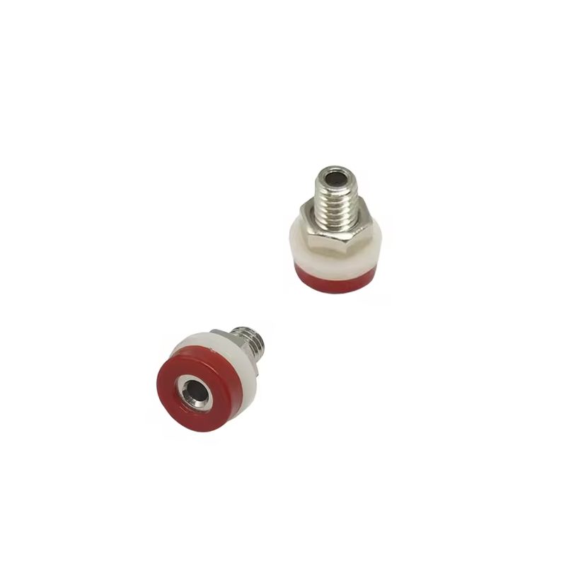 Zdířka s matičkou pro banánkové konektory 2mm - červená