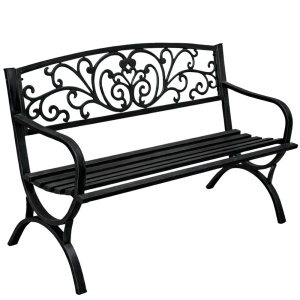 Zahradní kovová lavice pro 2 osoby dekorativní černá