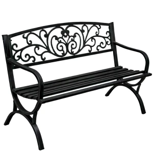 Zahradní kovová lavice pro 2 osoby dekorativní černá