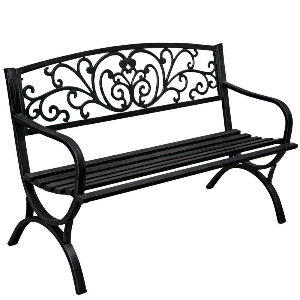 Zahradní kovová lavice pro 2 osoby dekorativní černá