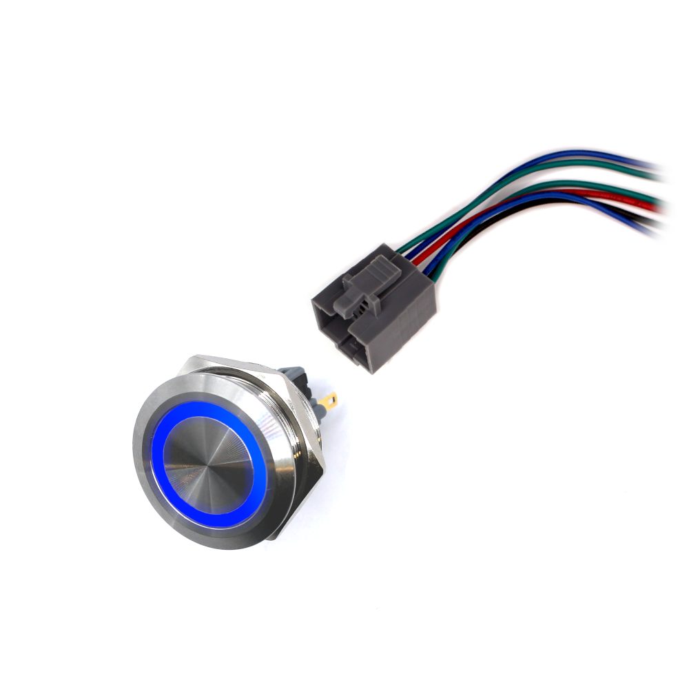 LED vodotěsný spínač 30mm s aretací - Modré podsvícení