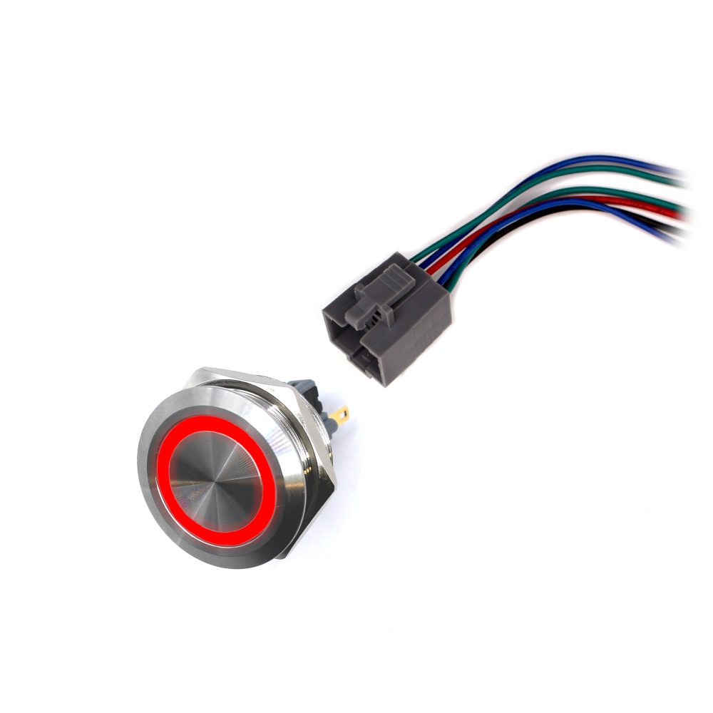 LED vodotěsný spínač 30mm s aretací - červené podsvícení