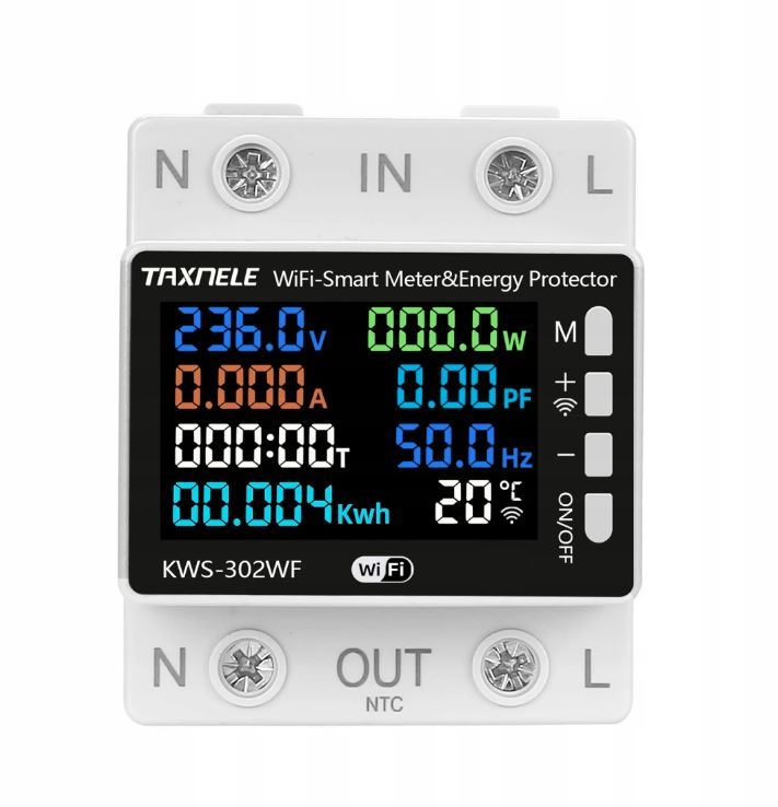 Wifi chyrý ochranný spínač s měřením spotřeby na DIN lištu s displejem - TUYA